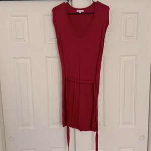 Red sleeveless sweater dress
